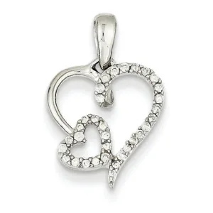 0.1 Carat 14K White Gold 0.12ct Diamond Double Heart Pendant