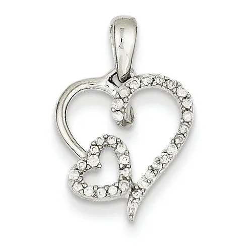 0.1 Carat 14K White Gold 0.12ct Diamond Double Heart Pendant