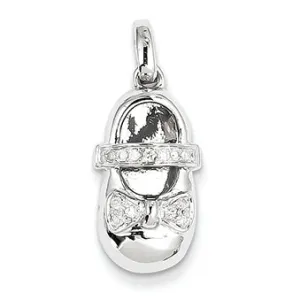 0.1 Carat 14K White Gold Diamond Baby Girl Shoe Pendant