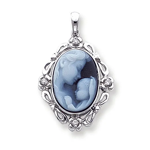 0.1 Carat 14K White Gold Diamond Heavens Gift Agate Cameo Pendant