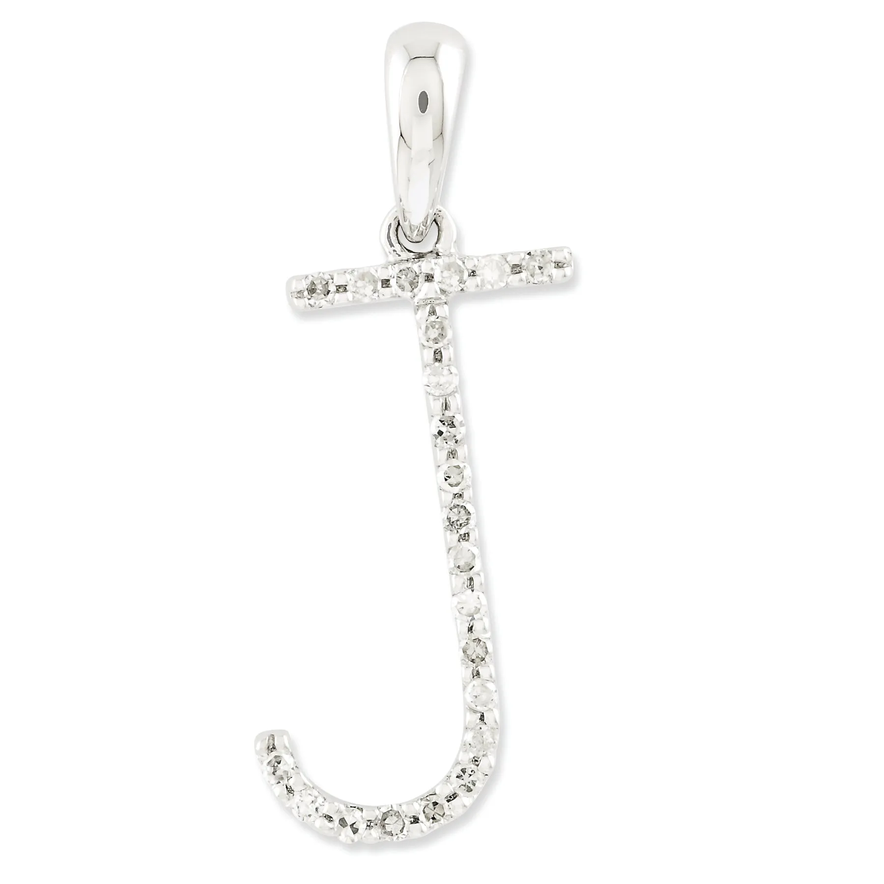 0.1 Carat 14K White Gold Diamond Initial J Pendant