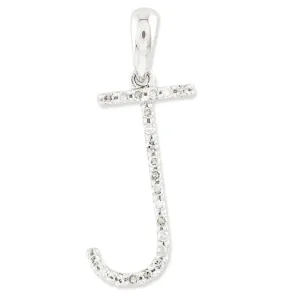 0.1 Carat 14K White Gold Diamond Initial J Pendant