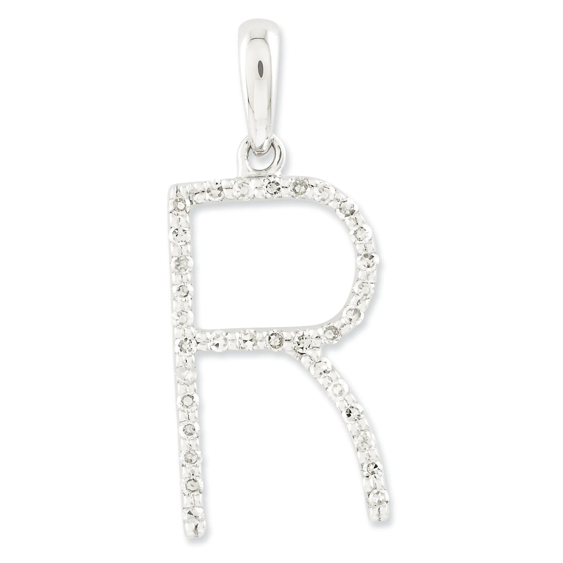 0.1 Carat 14K White Gold Diamond Initial R Pendant