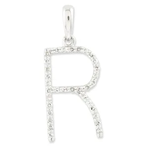 0.1 Carat 14K White Gold Diamond Initial R Pendant