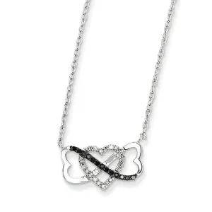 0.1 Carat 14K White Gold w- Black and White Diamond Triple Heart Pendant