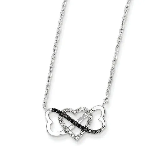 0.1 Carat 14K White Gold w- Black and White Diamond Triple Heart Pendant