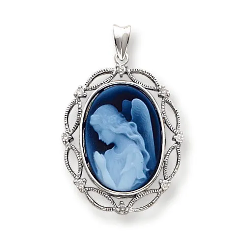 0.1 Carat 14K White Gold Wings of Love Diamonds Cameo Pendant