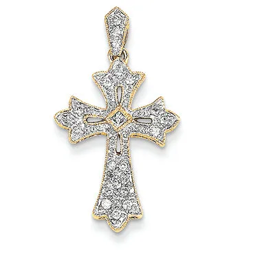 0.2 Carat 14K Gold Filigree Diamond Cross Pendant