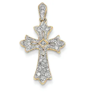 0.2 Carat 14K Gold Filigree Diamond Cross Pendant