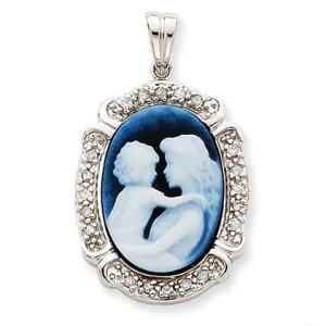 0.2 Carat 14K White Gold Everlasting Love Diamond Agate Cameo Pendant