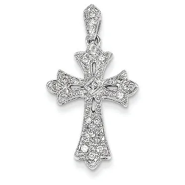 0.2 Carat 14K White Gold Fleur De Lis Diamond Cross Pendant