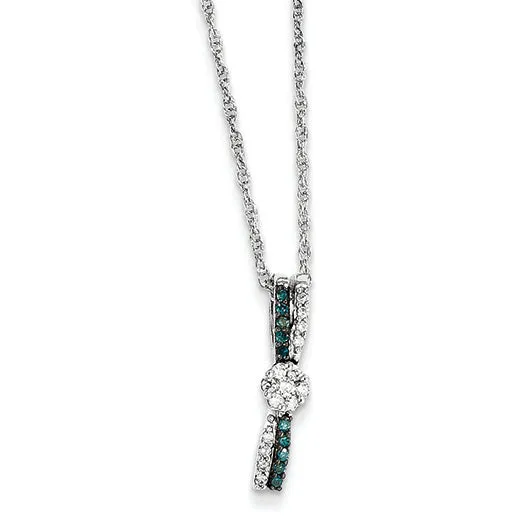 0.2 Carat 14K White Gold w- Blue and White Diamond Pendant