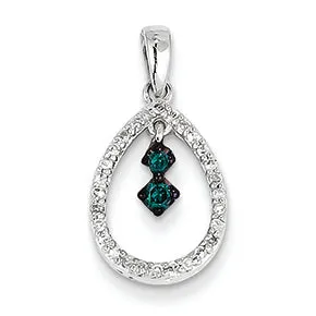 0.2 Carat 14K White Gold White & Blue Diamond Teardrop Pendant