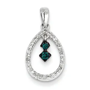 0.2 Carat 14K White Gold White & Blue Diamond Teardrop Pendant