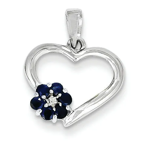 0.4 Carat 14K White Gold Diamond and Sapphire Heart Pendant