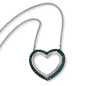 0.5 Carat 14K White Gold Blue and White Diamond Heart Pendant
