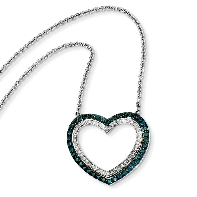 0.5 Carat 14K White Gold Blue and White Diamond Heart Pendant