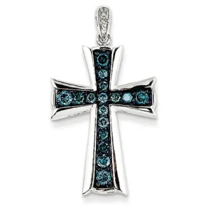 0.7 Carat 14K White Gold White & Blue Diamond Cross Pendant