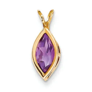 0.9 Carat 14K Gold 10x5mm Marquise Amethyst bezel pendant