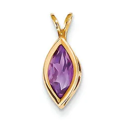 0.9 Carat 14K Gold 10x5mm Marquise Amethyst bezel pendant