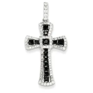 0.9 Carat 14K White Gold Black and White Diamond Cross Pendant