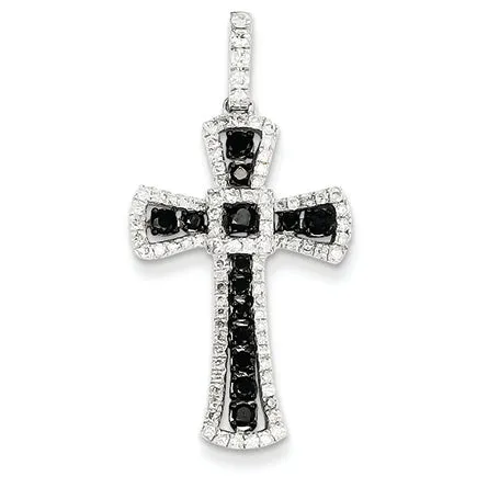 0.9 Carat 14K White Gold Black and White Diamond Cross Pendant