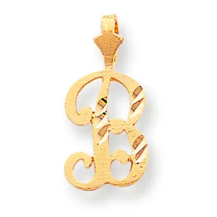 10K Gold Diamond-cut Grooved Initial B Charm