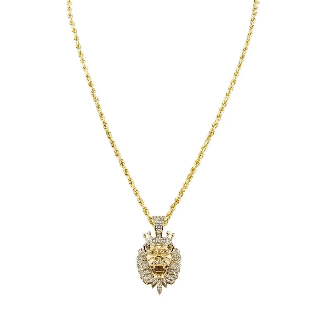10k Yellow Gold Diamond Lion Head Pendant 1.01 Ctw