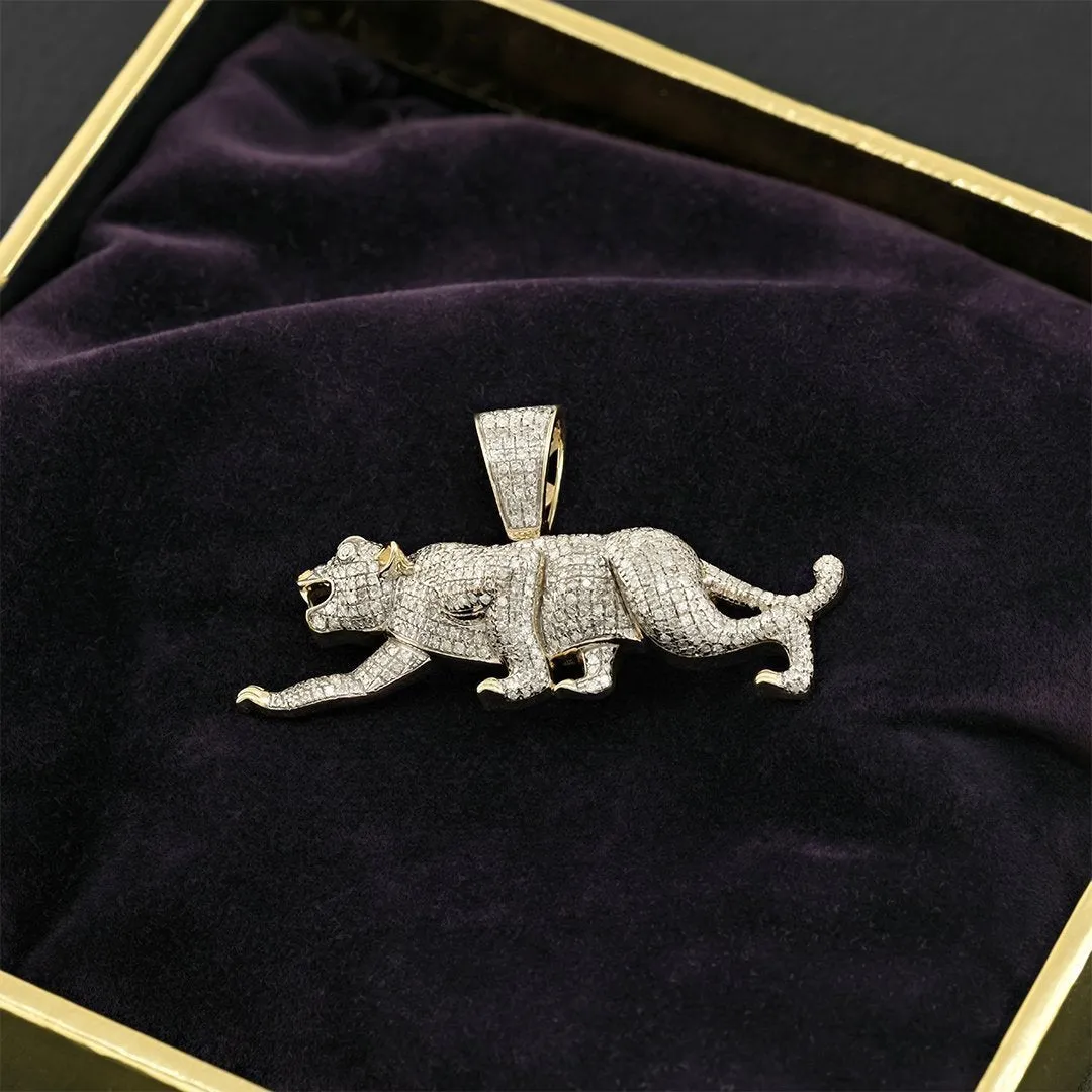 10k Yellow Gold Diamond Panther Pendant 0.97 Ctw