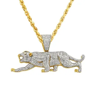 10k Yellow Gold Diamond Panther Pendant 0.97 Ctw