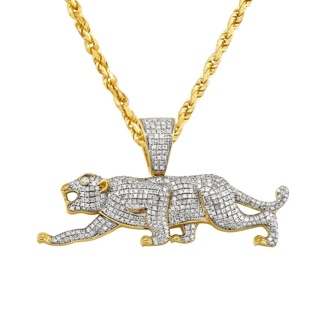 10k Yellow Gold Diamond Panther Pendant 0.97 Ctw