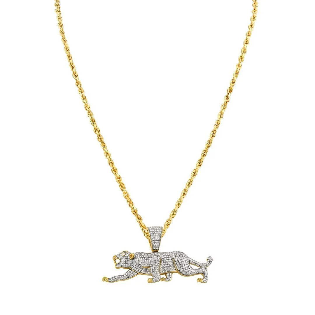 10k Yellow Gold Diamond Panther Pendant 0.97 Ctw