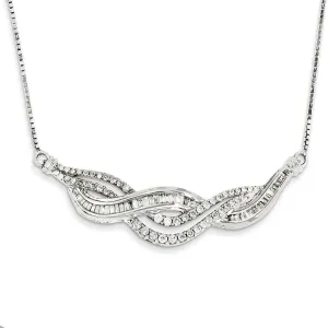 1.1 Carat 14K White Gold 1ct Diamond Baguette Swirl 20in w-2in ext Necklace