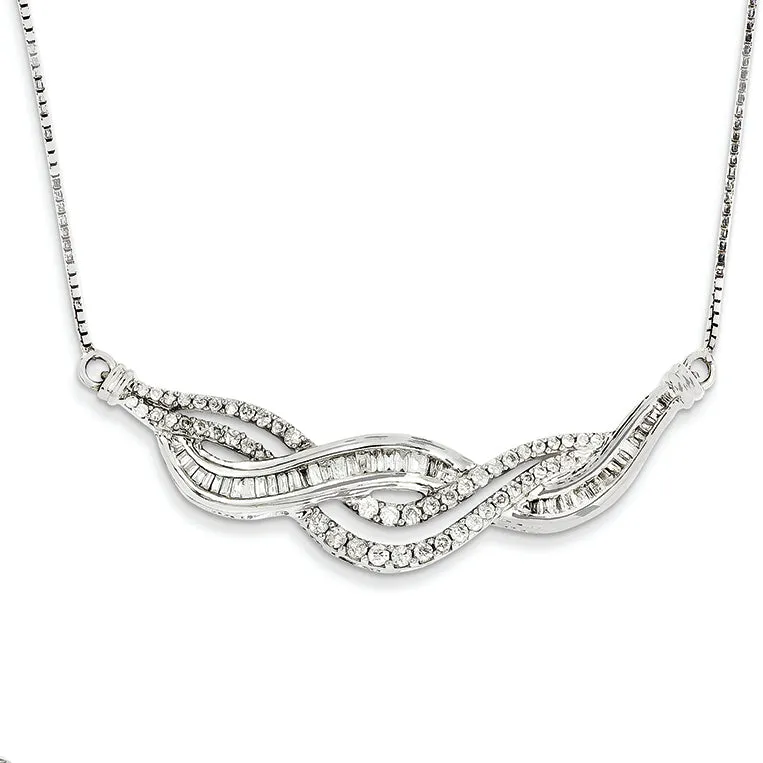 1.1 Carat 14K White Gold 1ct Diamond Baguette Swirl 20in w-2in ext Necklace