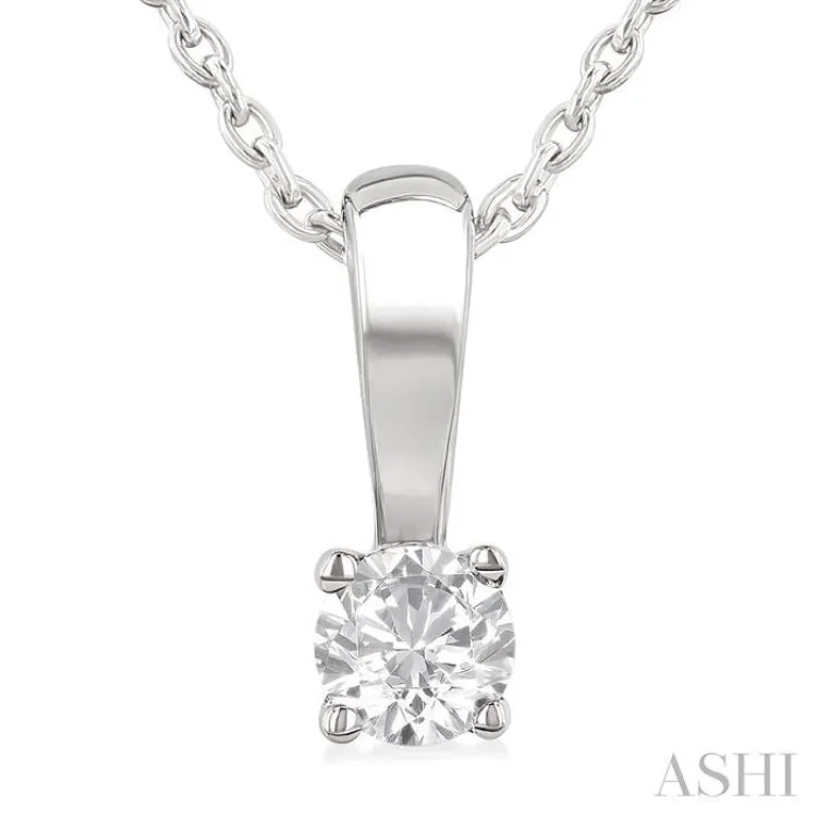 1/10 ctw Prong Set Round Cut Diamond Solitaire Pendant With Chain in 14K White Gold