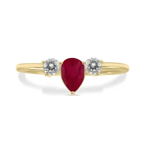 1/2 Carat Tw Pear Shape Ruby And Diamond Ring In 10K Yellow Gold