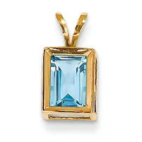 1.4 Carat 14K Gold 7x5mm Emerald Cut Blue Topaz bezel pendant