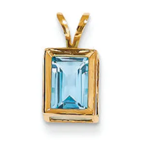 1.4 Carat 14K Gold 7x5mm Emerald Cut Blue Topaz bezel pendant