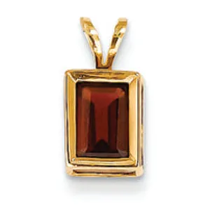 1.4 Carat 14K Gold 7x5mm Emerald Cut Garnet bezel pendant