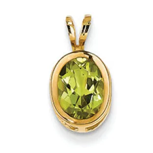 1.4 Carat 14K Gold 8x6mm Oval Peridot bezel pendant