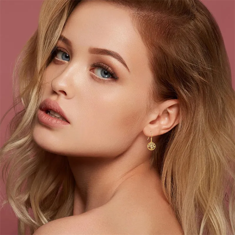 14K Gold Tree Of Life Earrings 14K Solid Yellow Gold Tree Of Life Dangle Drop Earrings Gold Tree Of Life Jewelry For Women Girls Gifts