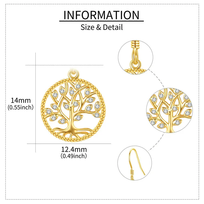 14K Gold Tree Of Life Earrings 14K Solid Yellow Gold Tree Of Life Dangle Drop Earrings Gold Tree Of Life Jewelry For Women Girls Gifts