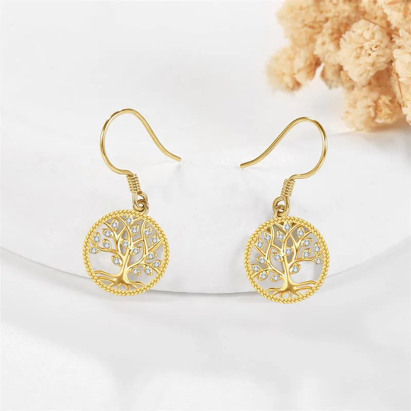 14K Gold Tree Of Life Earrings 14K Solid Yellow Gold Tree Of Life Dangle Drop Earrings Gold Tree Of Life Jewelry For Women Girls Gifts