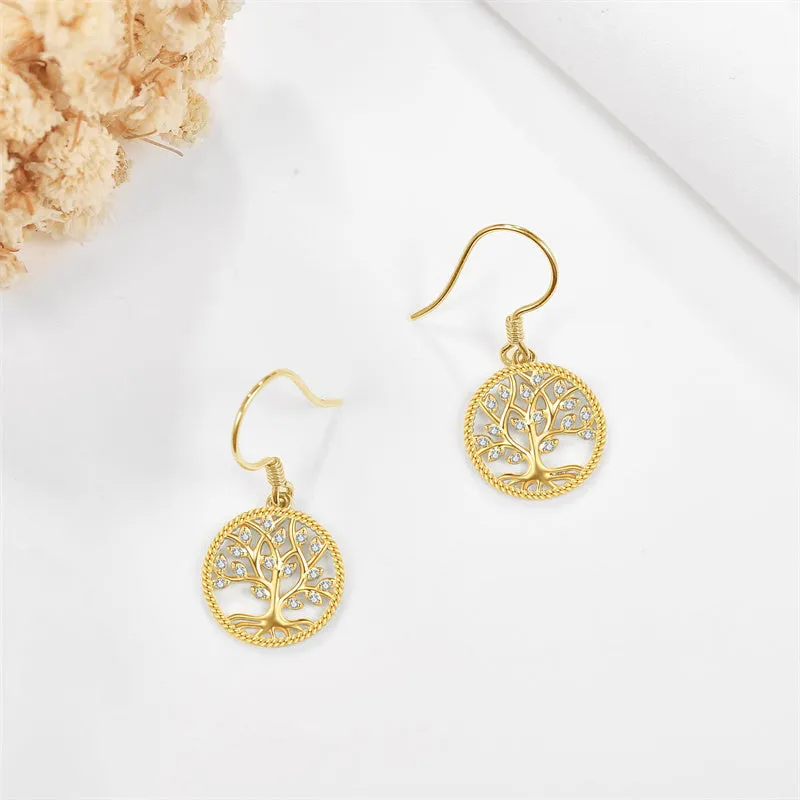14K Gold Tree Of Life Earrings 14K Solid Yellow Gold Tree Of Life Dangle Drop Earrings Gold Tree Of Life Jewelry For Women Girls Gifts