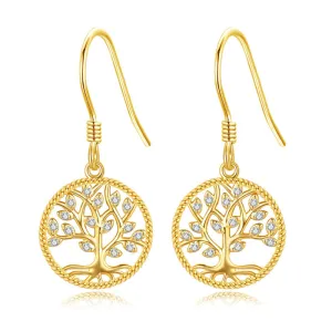 14K Gold Tree Of Life Earrings 14K Solid Yellow Gold Tree Of Life Dangle Drop Earrings Gold Tree Of Life Jewelry For Women Girls Gifts