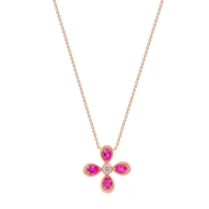 14K Rose Gold Pink Sapphire & Diamond Flower Pendant