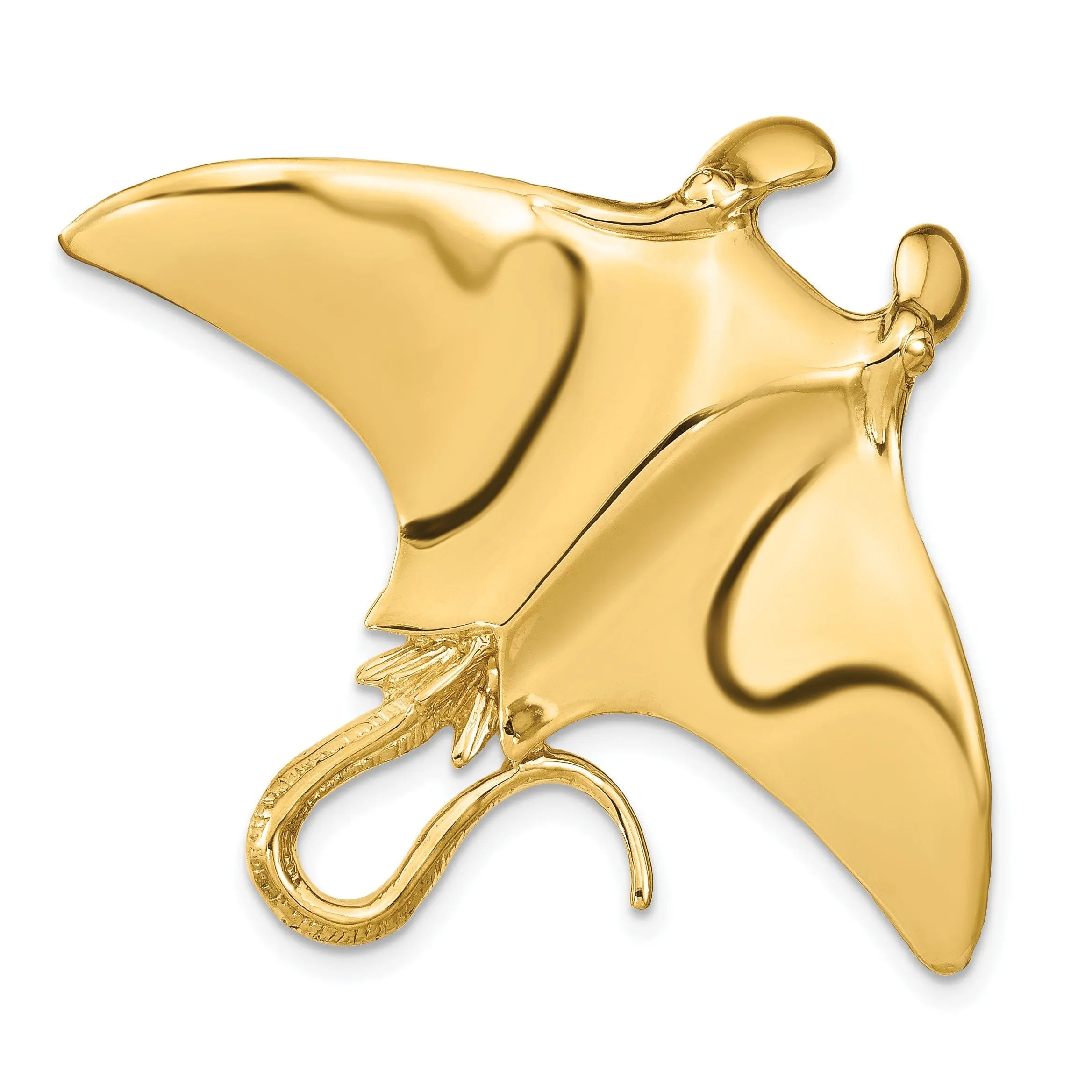 14k Yellow Gold Fits up to 8mm Omega Fits up to 10mm Fancy Omega Solid Polished Finish Manta Ray Slide