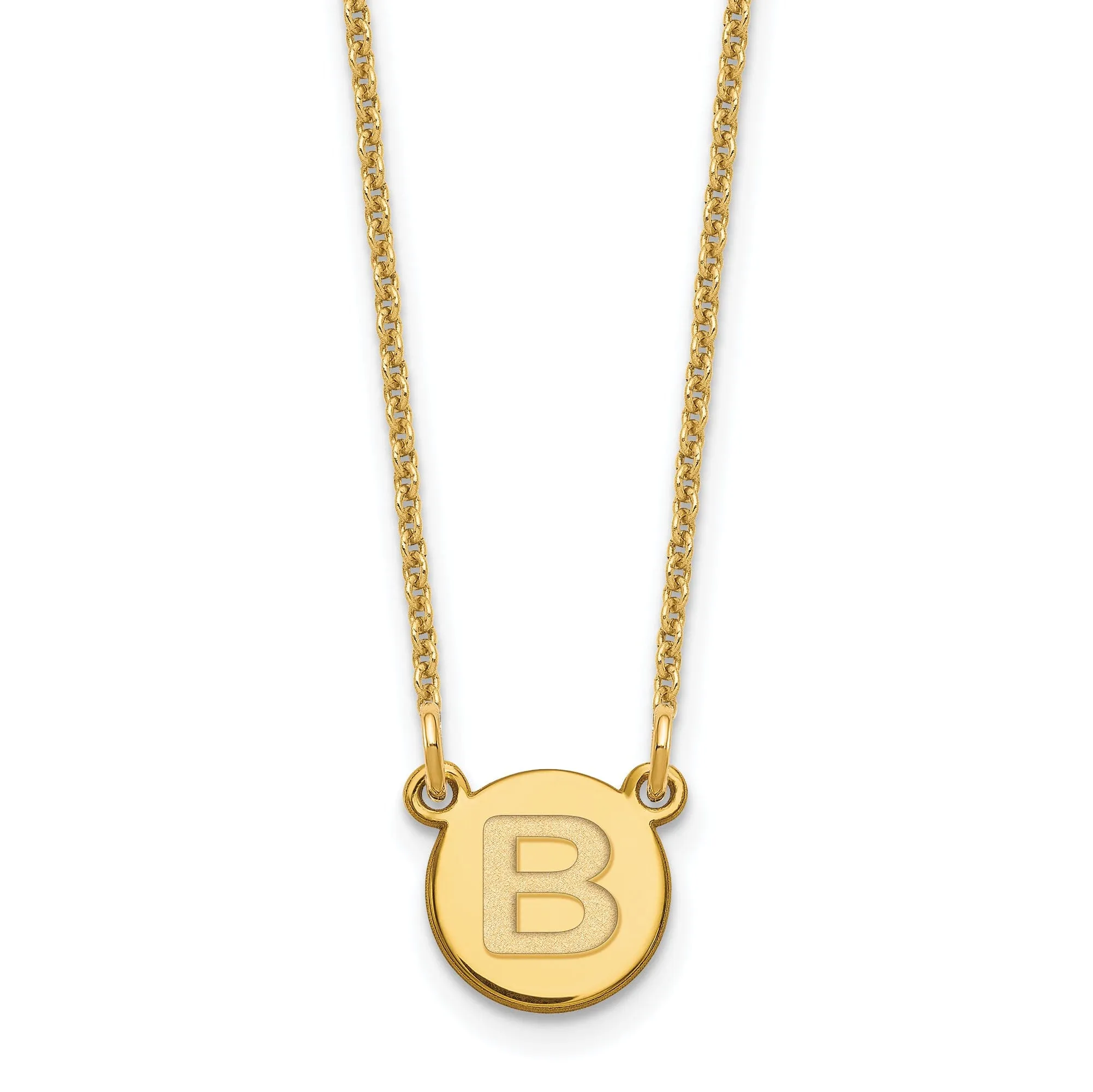 14k Yellow Gold Tiny Circle Block Letter C Initial Pendant and Necklace