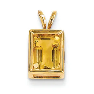 1.6 Carat 14K Gold 8x6mm Emerald Cut Citrine bezel pendant