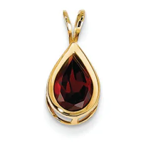 1.6 Carat 14K Gold 9x6mm Pear Garnet Bezel Pendant